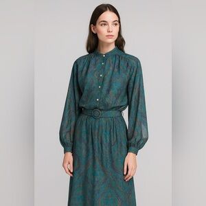 Vintage Ports Blouse + Skirt Wool Coord Paisley Set